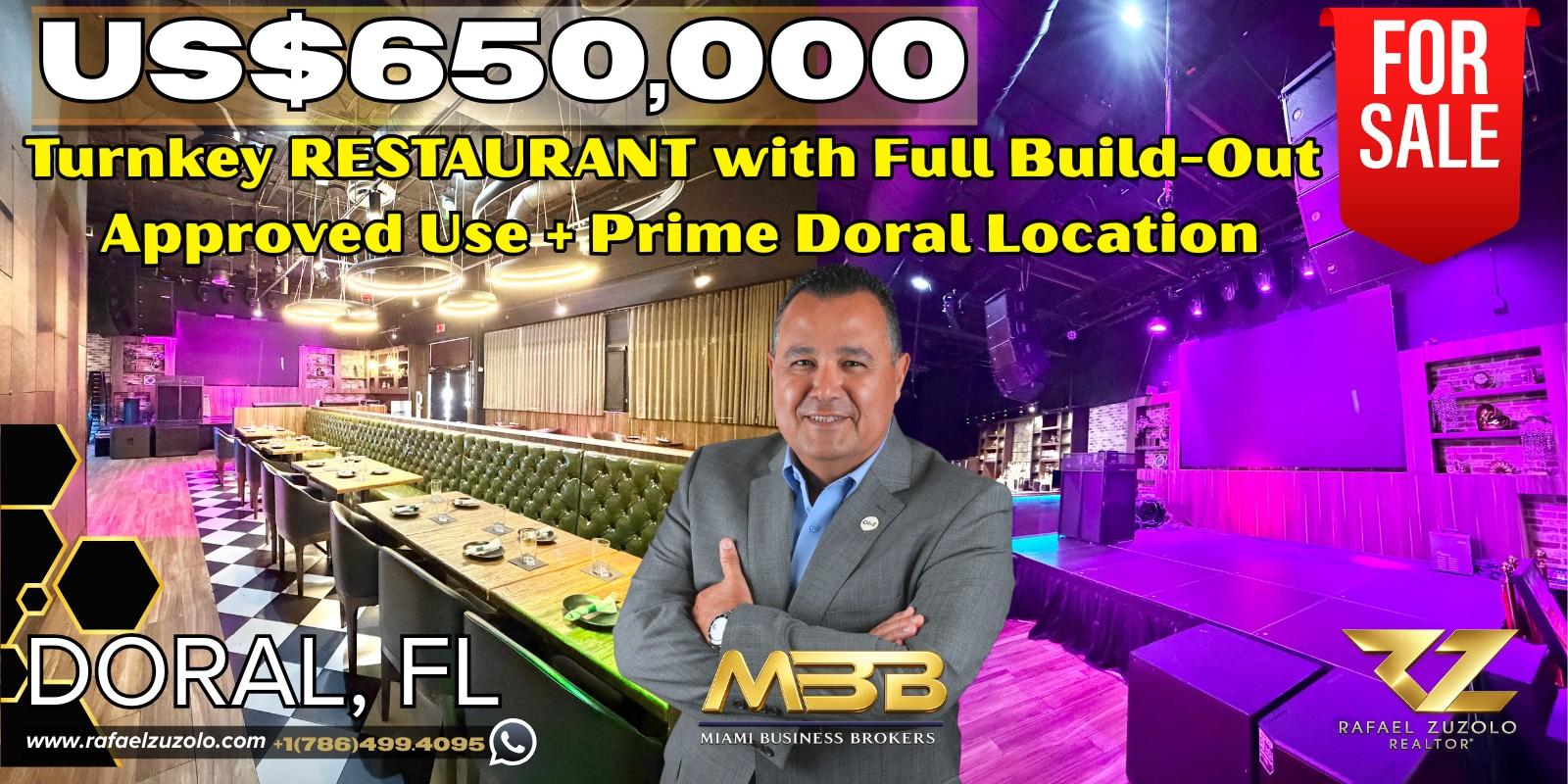 Restaurante turnkey en venta en Doral con licencia vigente